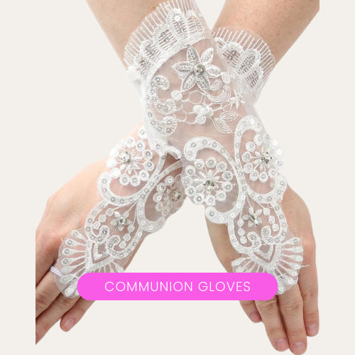 first communion dress and gloves
